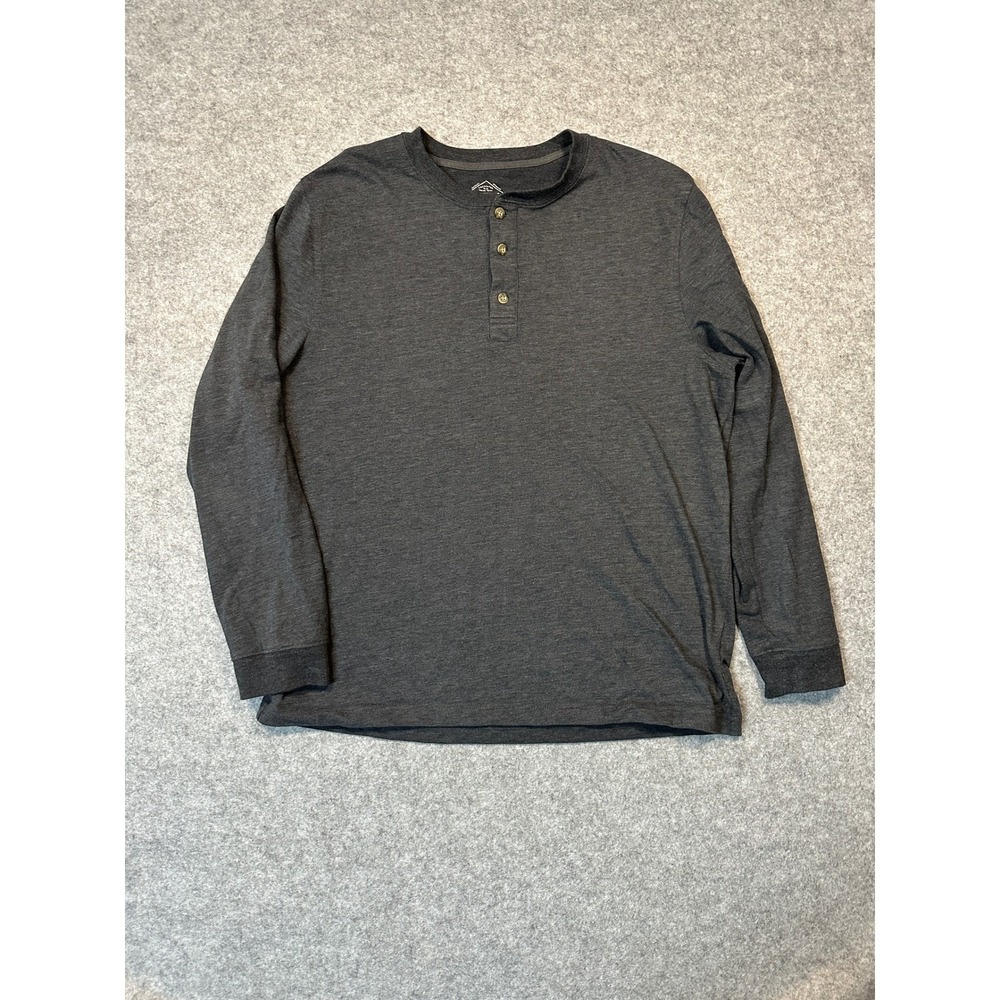St Johns Bay Mens Gray Henley Thermal Long Sleeve Waffle Knit Shirt Large